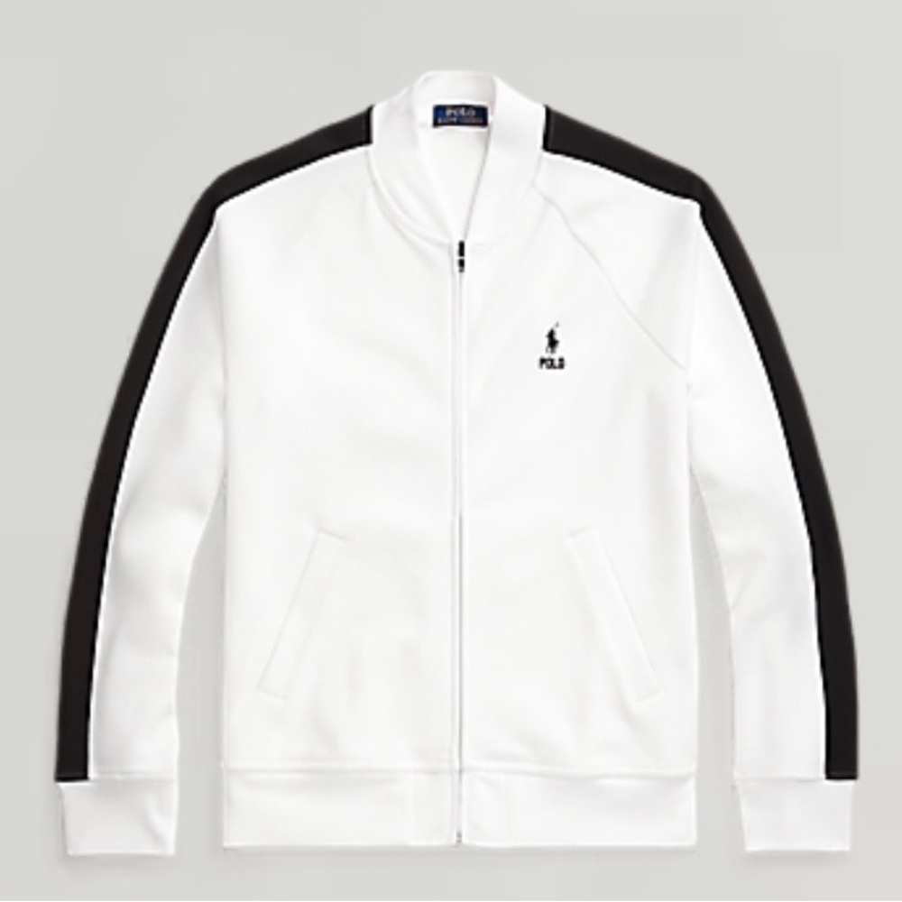 Polo Ralph Lauren Double-Knit Mesh Baseball Jacket White Black Stripes